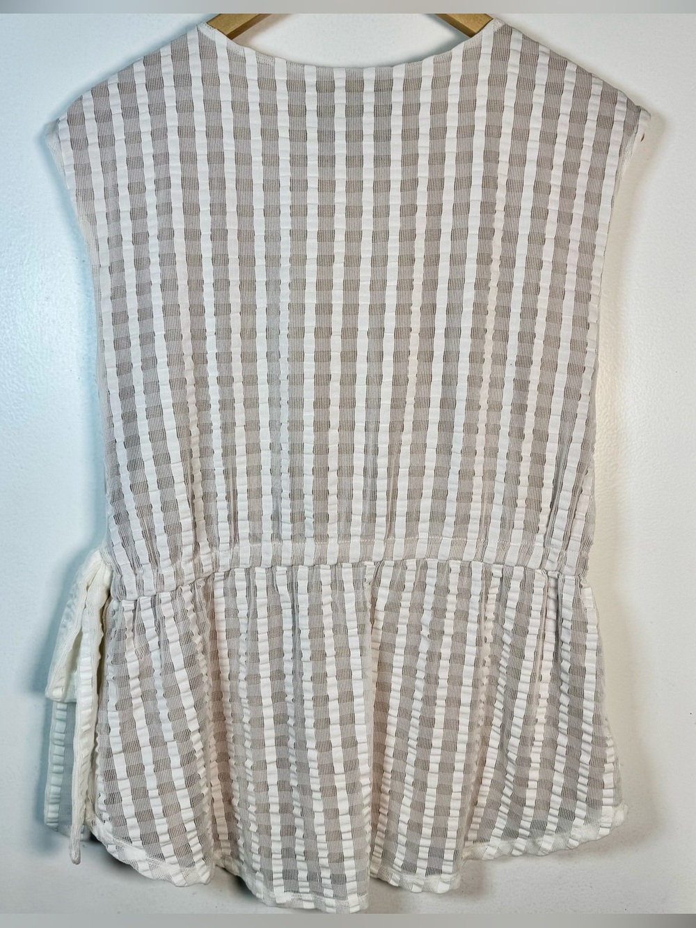 Anthropologie Deletta sleeveless Cream Textured peplum top Women’s Medium Gauzy - Picture 6 of 6